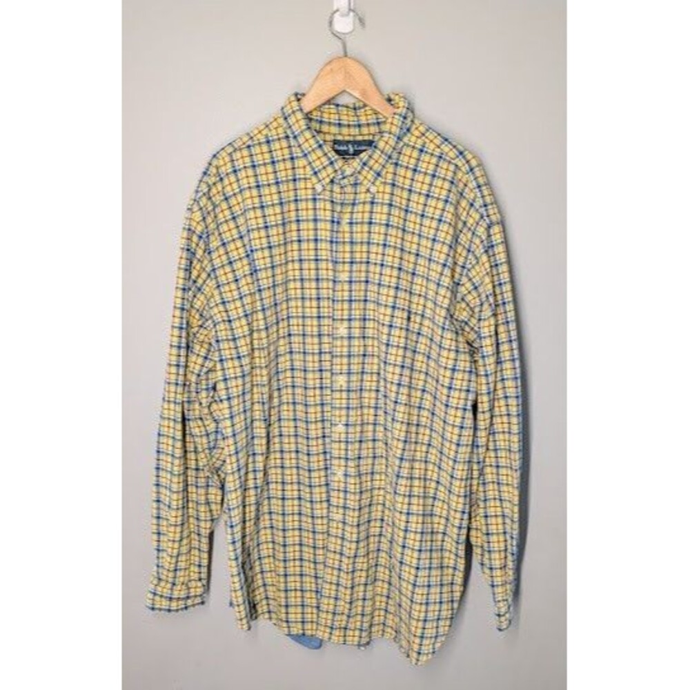 Vtg Polo Ralph Lauren Classic Fit 3XLT Plaid Double Ply Button Down Shirt Collar
